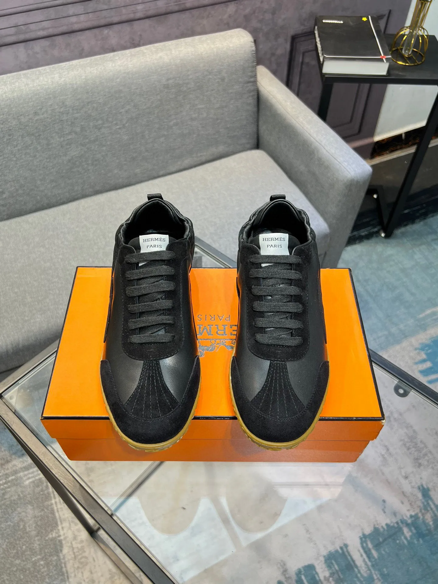 Men's shoes 💰660 [HERMES] Hermès - High-end quality original order 🔍🔍 - Upper: 🔝 cowhide suede splicing design - Inner lining: imported mixed sheepskin - Outsole: TPR foam · Rubber: two-color combined molding outsole - Super high quality control · Fine workmanship: highlighted (high-end, luxury, grade) -Size: 38-44 (45, 46, can be customized)